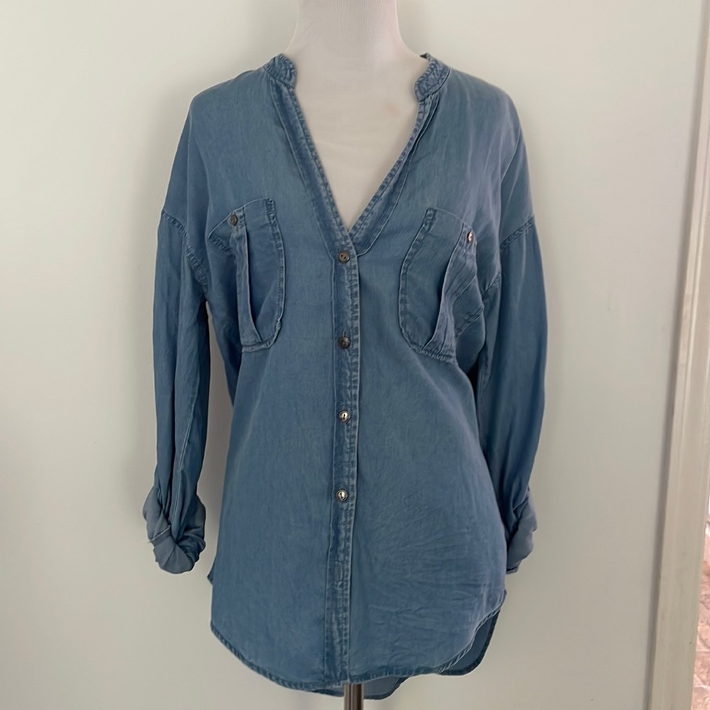 Vici lightweight denim button up top
